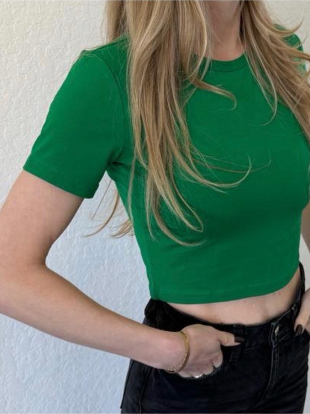 Zara Emerald Green Crewneck Crop Top